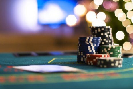 Poker chips on table