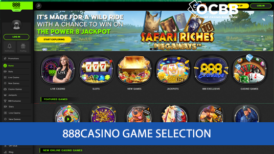 888casino game selection