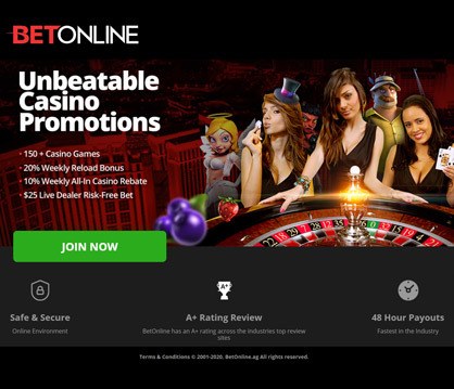 Bet Online casino homepage