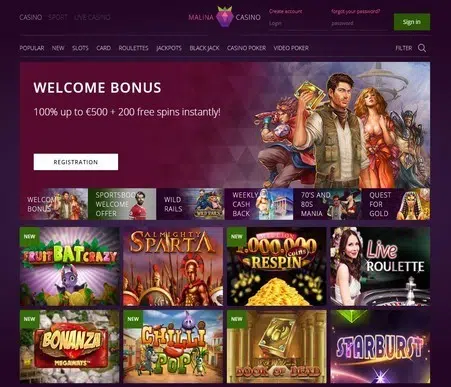 Zrzut ekranu kasyna online malina