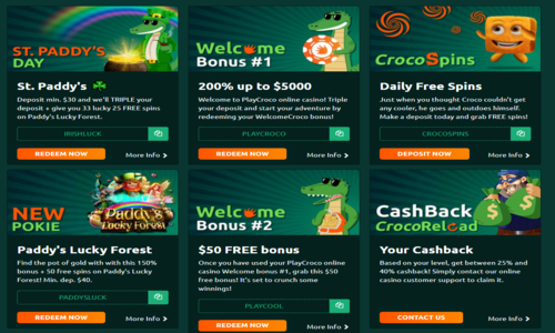 casinobonuscoupon promotions at playcroco casino's