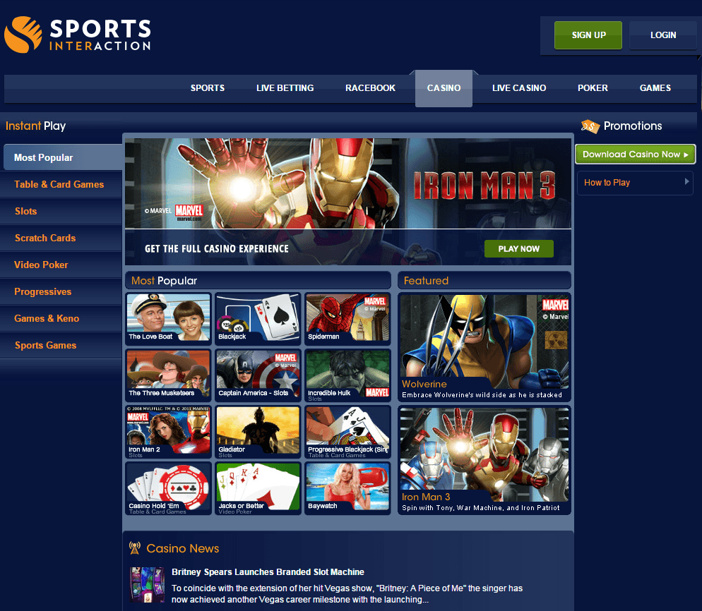 Sports Interaction casino bonus screenshot