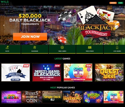 Wild Casino homepage